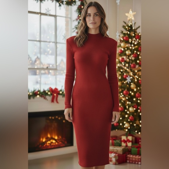 Andrea Jovine Dresses & Skirts - Andrea Jovine NWT 80’s Luxury 100% Wool Bodycon Dress Red Midi Vintage Size S